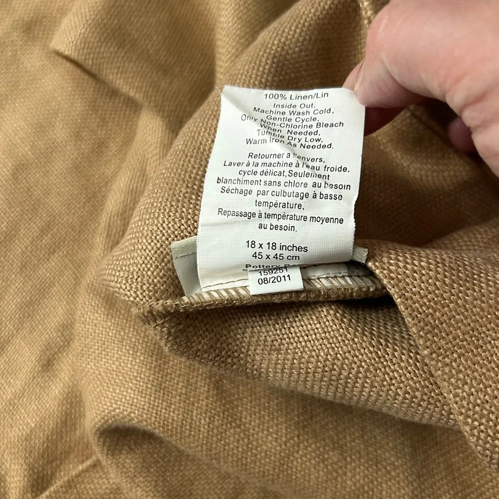 Pottery Barn 100% Linen Pillow Covers Set of 2 Wheat Tan 18x18 Button Closure